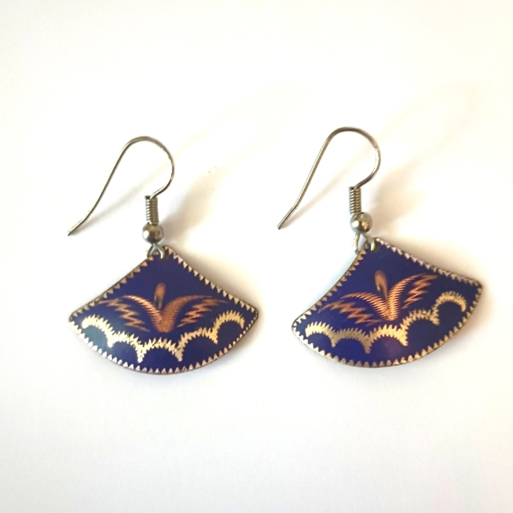 3/$25 Purple Fan Shaped Earrings with Metallic Etching